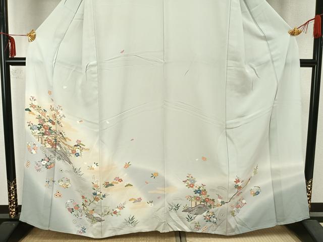 平和屋着物▽訪問着 単衣 風景草花文 暈し染め 金彩 正絹 逸品 AABA7529fy