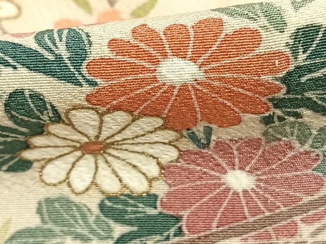 平和屋着物▽訪問着 単衣 風景草花文 暈し染め 金彩 正絹 逸品 AABA7529fy