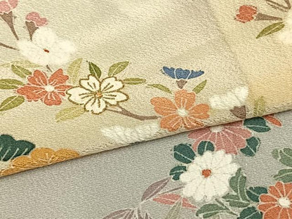 平和屋着物▽訪問着 単衣 風景草花文 暈し染め 金彩 正絹 逸品 AABA7529fy