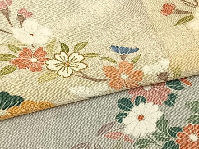 平和屋着物▽訪問着 単衣 風景草花文 暈し染め 金彩 正絹 逸品 AABA7529fy