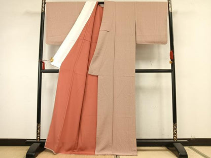 平和屋着物▽上質な小紋 単衣 幾何学花文 正絹 逸品 未使用 AABA7530fy