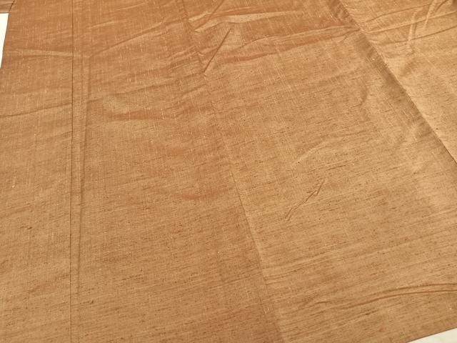 平和屋着物▽上質な紬 単衣 色無地 黄枯茶色 正絹 逸品 AABA7531fy
