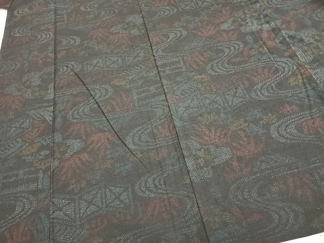 平和屋着物▽上質な紬 単衣 風景文 正絹 逸品 AABA7532fy