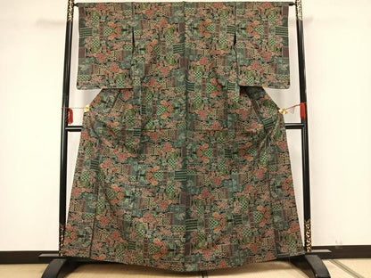 平和屋着物▽本場大島紬 単衣 7マルキ 草花文 正絹 逸品 AABA7533fy