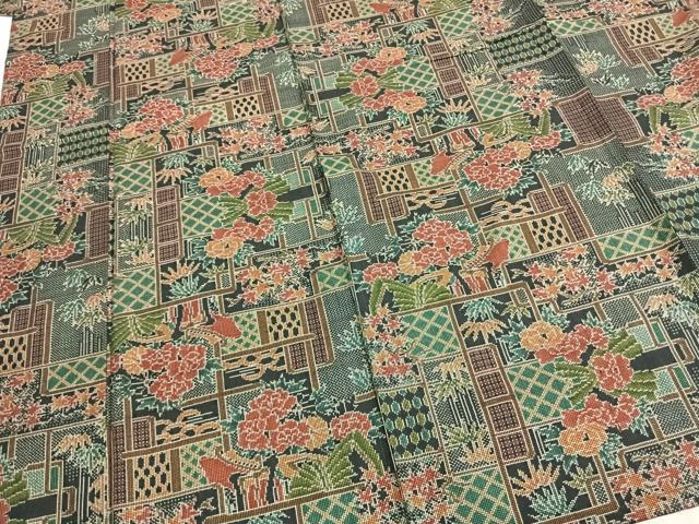 平和屋着物▽本場大島紬 単衣 7マルキ 草花文 正絹 逸品 AABA7533fy