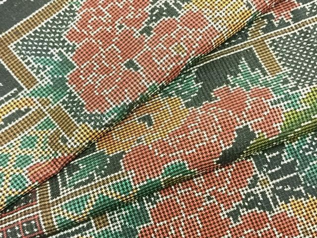 平和屋着物▽本場大島紬 単衣 7マルキ 草花文 正絹 逸品 AABA7533fy