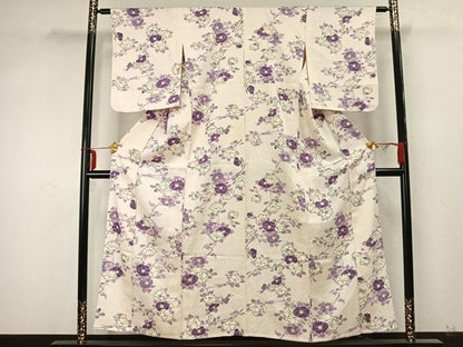 平和屋着物▽上質な小紋 単衣 手描き 草花文 正絹 逸品 AABA7534fy