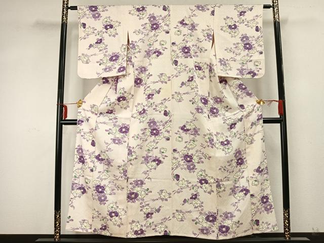 平和屋着物▽上質な小紋 単衣 手描き 草花文 正絹 逸品 AABA7534fy