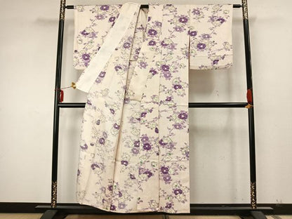 平和屋着物▽上質な小紋 単衣 手描き 草花文 正絹 逸品 AABA7534fy
