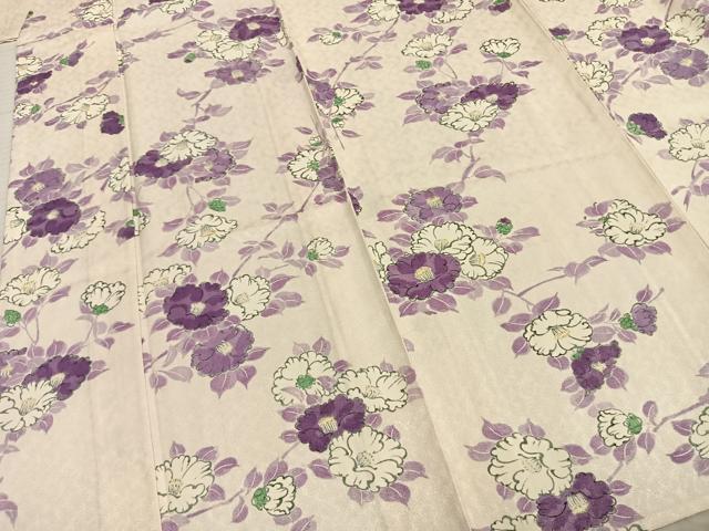 平和屋着物▽上質な小紋 単衣 手描き 草花文 正絹 逸品 AABA7534fy