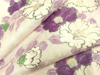 平和屋着物▽上質な小紋 単衣 手描き 草花文 正絹 逸品 AABA7534fy
