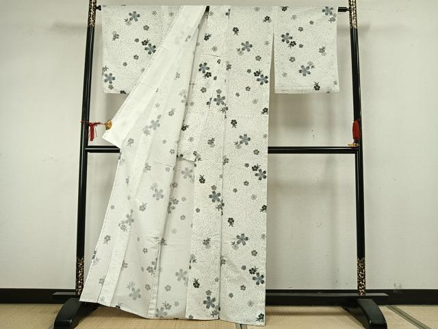 平和屋着物▽小紋　単衣　草花文　洗える着物　AABA7539fy