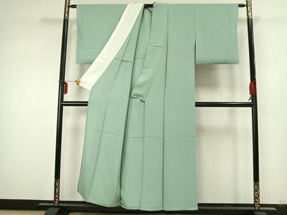 平和屋着物▽上質な色無地 単衣 薄萌葱色 正絹 逸品 AABA7540fy