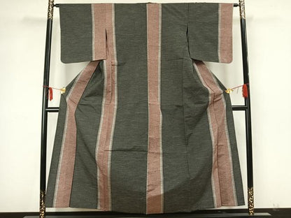 平和屋着物▽上質な紬 単衣 格子間道 正絹 逸品 AABA7541fy