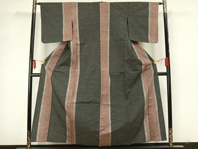 平和屋着物▽上質な紬 単衣 格子間道 正絹 逸品 AABA7541fy
