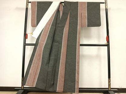 平和屋着物▽上質な紬 単衣 格子間道 正絹 逸品 AABA7541fy
