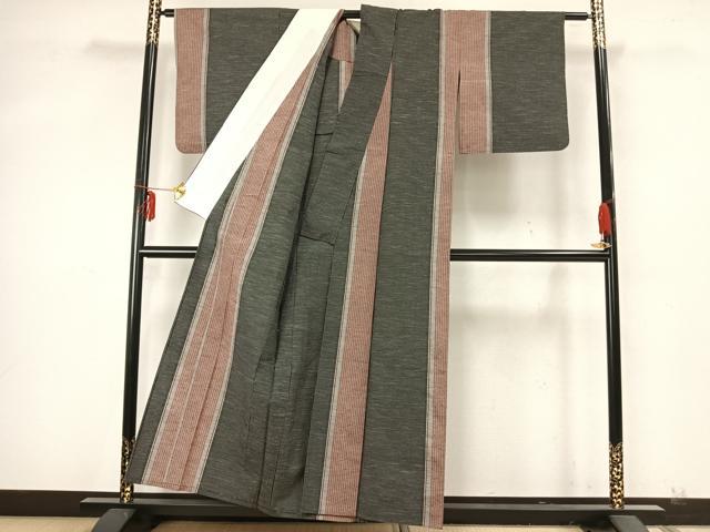 平和屋着物▽上質な紬 単衣 格子間道 正絹 逸品 AABA7541fy