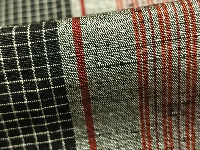 平和屋着物▽上質な紬 単衣 格子間道 正絹 逸品 AABA7541fy