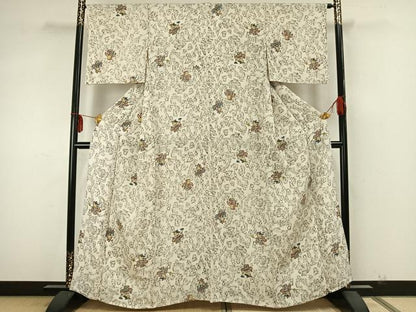 平和屋着物▽上質な小紋 単衣 人物文 鬼しぼ縮緬 正絹 逸品 AABA7542fy