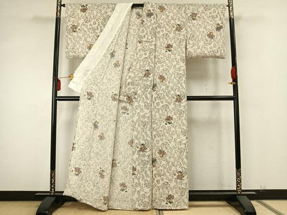 平和屋着物▽上質な小紋 単衣 人物文 鬼しぼ縮緬 正絹 逸品 AABA7542fy