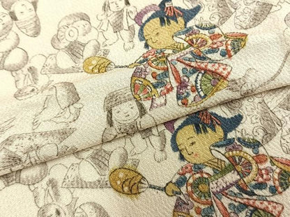 平和屋着物▽上質な小紋 単衣 人物文 鬼しぼ縮緬 正絹 逸品 AABA7542fy