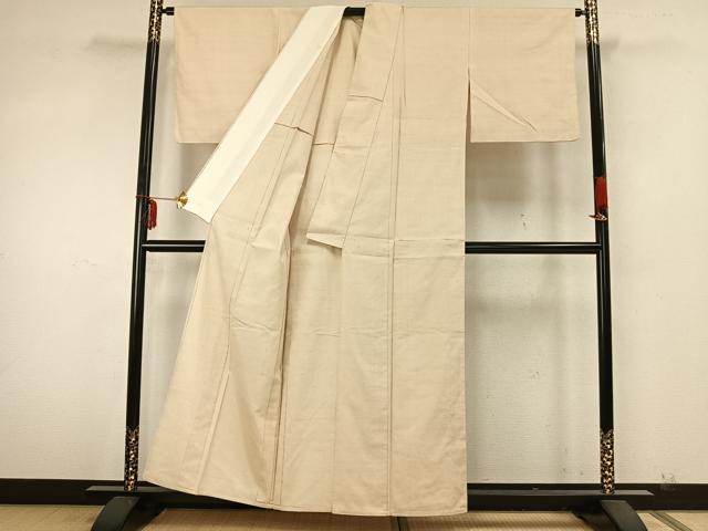 平和屋着物▽上質な紬　単衣　色無地　鳥の子色　正絹　逸品　AABA7543fy