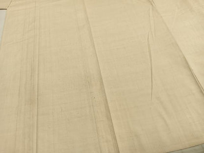 平和屋着物▽上質な紬　単衣　色無地　鳥の子色　正絹　逸品　AABA7543fy