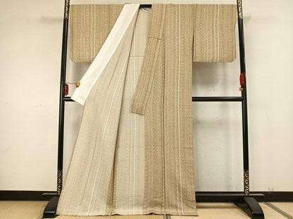 平和屋着物▽上質な小紋 単衣 間道 ロング丈 正絹 逸品 AABA7544fy