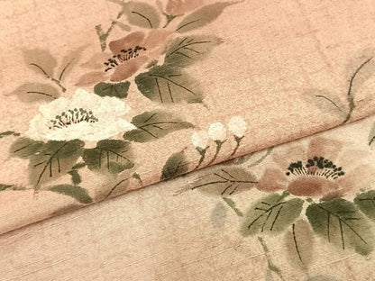 平和屋着物▽訪問着 単衣 紬地 手描き 枝花文 正絹 逸品 AABA7545fy