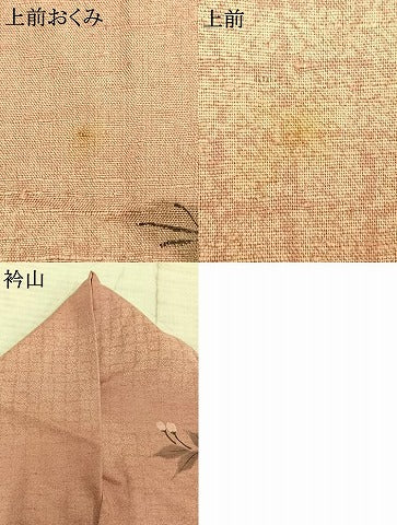 平和屋着物▽訪問着 単衣 紬地 手描き 枝花文 正絹 逸品 AABA7545fy