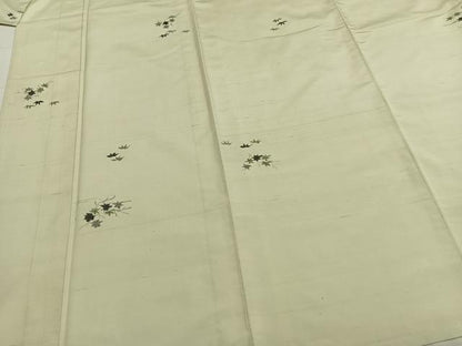 平和屋着物▽上質な紬 単衣 手描き 枝葉文 正絹 逸品 AABA7546fy