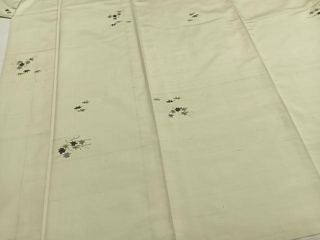 平和屋着物▽上質な紬 単衣 手描き 枝葉文 正絹 逸品 AABA7546fy