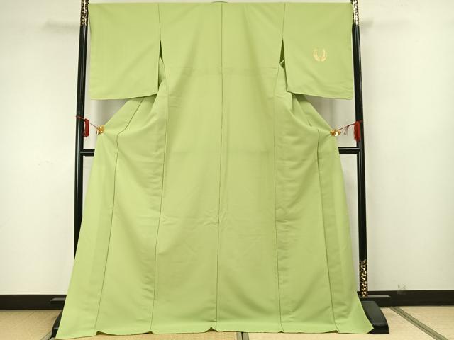 平和屋着物▽色無地 ワンポイント 単衣 若苗色 金彩 ロング丈 洗える着物 AABA7549fy