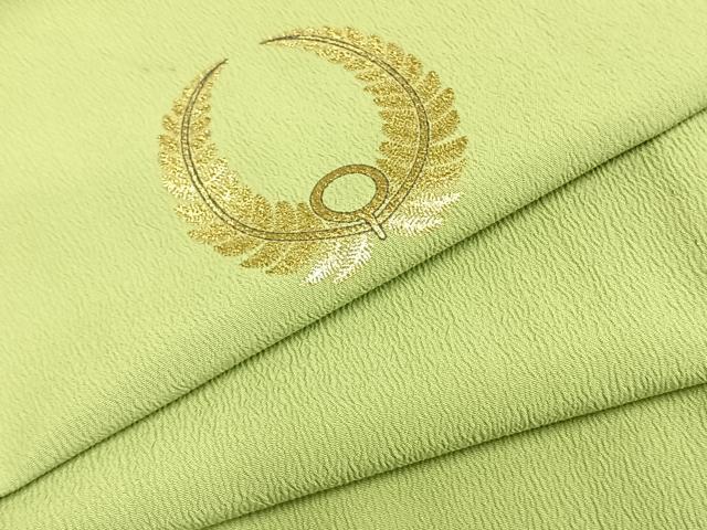 平和屋着物▽色無地 ワンポイント 単衣 若苗色 金彩 ロング丈 洗える着物 AABA7549fy
