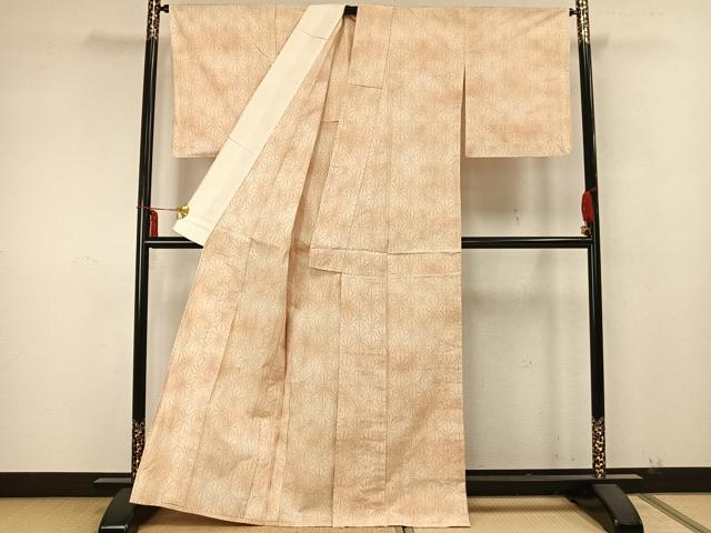 平和屋着物▽上質な紬 単衣 麻の葉文様 正絹 逸品 未使用 AABA7552fy