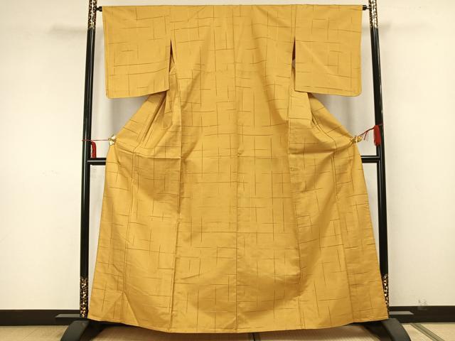 平和屋着物▽上質な紬 単衣 格子 正絹 逸品 AABA7553fy