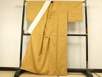 平和屋着物▽上質な紬 単衣 格子 正絹 逸品 AABA7553fy