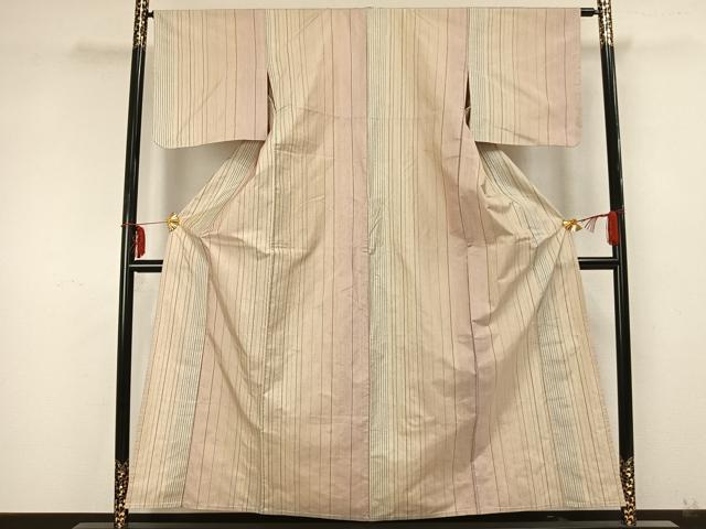平和屋着物▽本場大島紬　単衣　縞　金彩　正絹　逸品　AABA7556fy