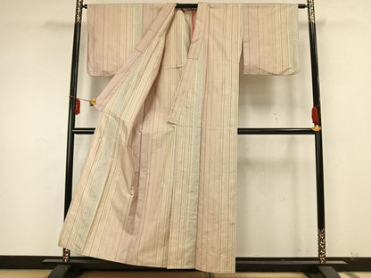 平和屋着物▽本場大島紬　単衣　縞　金彩　正絹　逸品　AABA7556fy