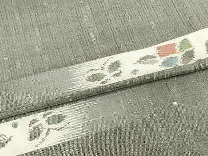 平和屋着物▽上質な紬　単衣　花蝶文　正絹　逸品　AABA7557fy