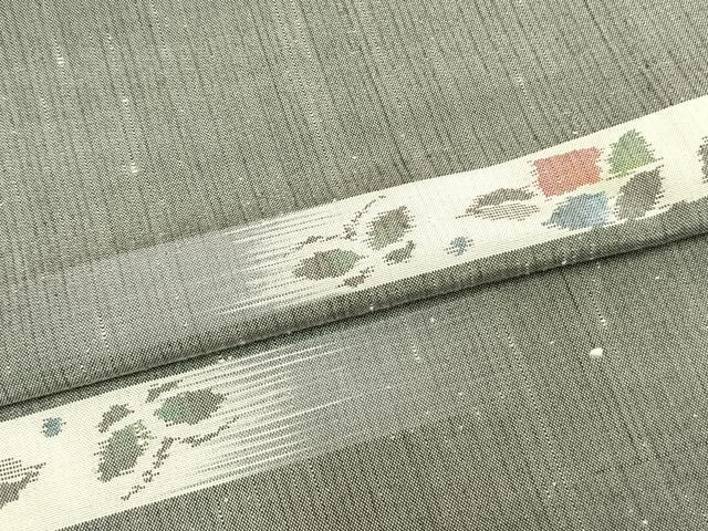 平和屋着物▽上質な紬　単衣　花蝶文　正絹　逸品　AABA7557fy