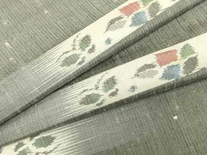 平和屋着物▽上質な紬　単衣　花蝶文　正絹　逸品　AABA7557fy