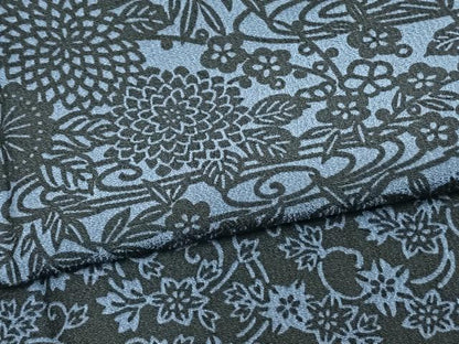 平和屋着物▽上質な小紋 単衣 藍 型染め 横段草花文 正絹 逸品 未使用 AABA7559fy