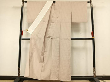 平和屋着物▽本塩沢 単衣 110亀甲 斜縞 正絹 逸品 AABA7560fy