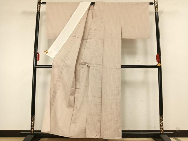 平和屋着物▽本塩沢 単衣 110亀甲 斜縞 正絹 逸品 AABA7560fy