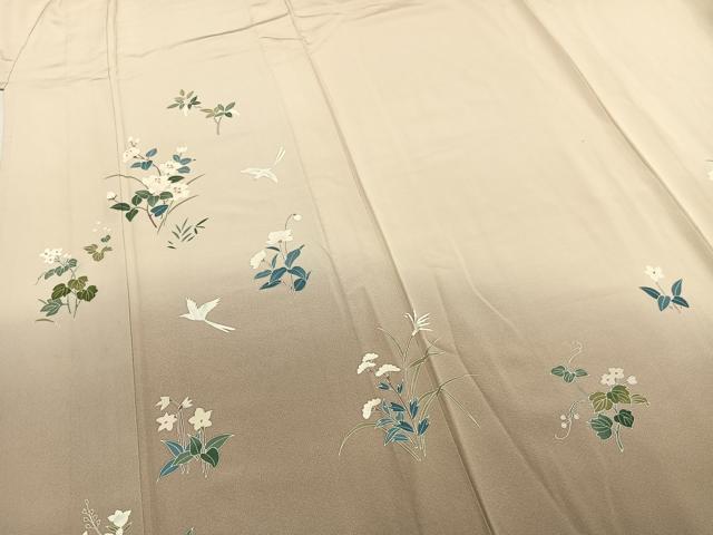 平和屋着物▽訪問着 単衣 友禅 作家物 花鳥文 正絹 逸品 AABA7561fy