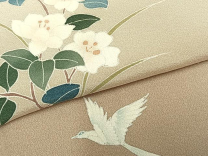 平和屋着物▽訪問着 単衣 友禅 作家物 花鳥文 正絹 逸品 AABA7561fy