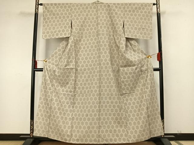 平和屋着物▽上質な紬 単衣 亀甲文様 正絹 逸品 AABA7563fy