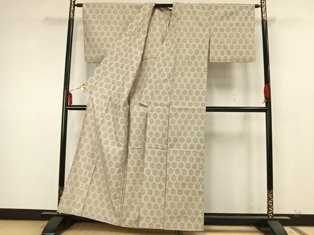 平和屋着物▽上質な紬 単衣 亀甲文様 正絹 逸品 AABA7563fy