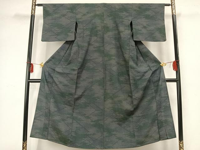 平和屋着物▽本塩沢 単衣 110亀甲 幾何学文様 正絹 逸品 AABA7564fy